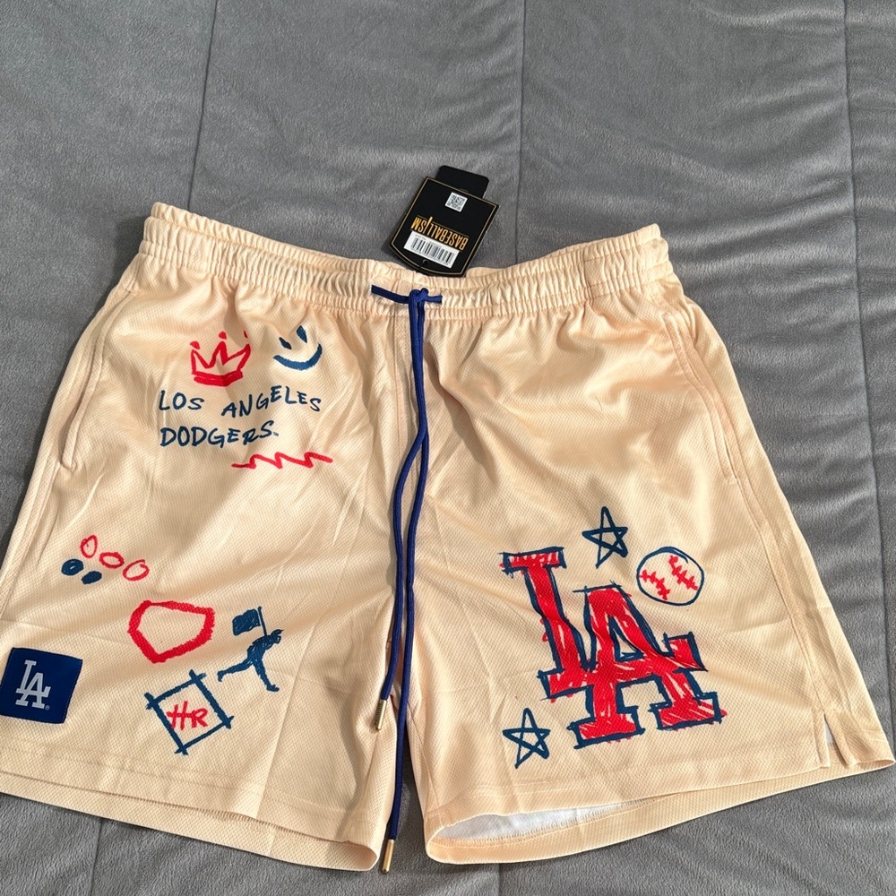 Baseballism Los Angeles Dodgers cream Graphic Athletic Men's Shorts Sz L NWT